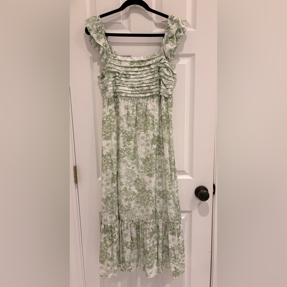 Blu Pepper Green Floral Maxi Dress with Ruffled Straps